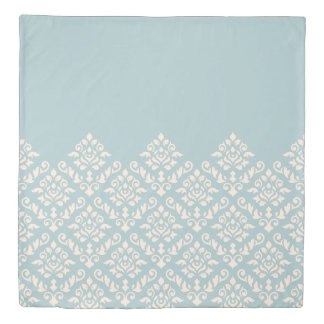 Damask Baroque Part Pattern Cream on Blue Duvet Cover