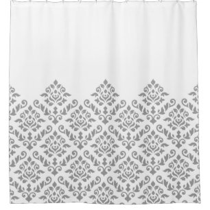Damask Baroque Part Pattern Grey on White Shower Curtain