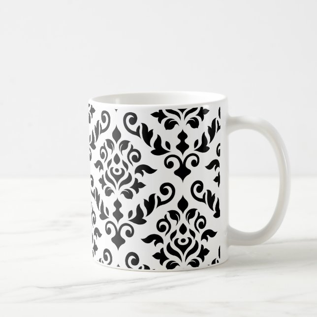 Damask Baroque Pattern Black on White Coffee Mug (Right)