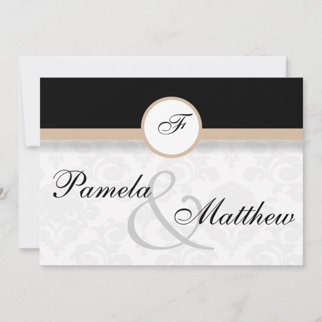 Damask Beige Monogram Wedding Invitation (Front)