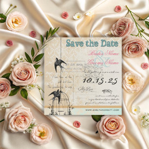 Damask Birdcage Wedding Save the Date Pink Green