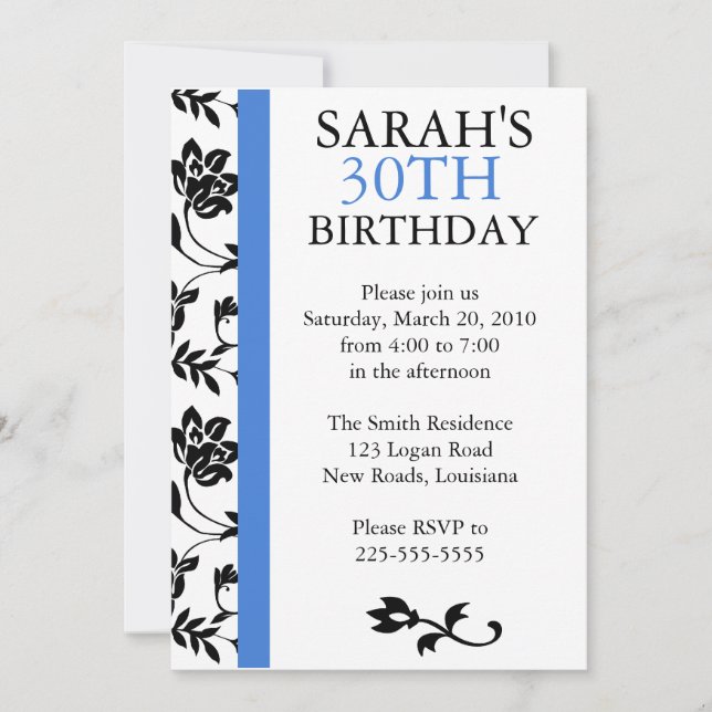 Damask Birthday Invitation (Front)