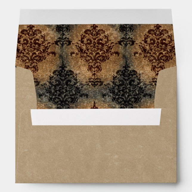 Damask Black and Rust on Tan Gray Envelope (Back (Bottom))