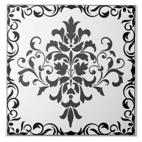 Damask Black and White Elegant Ceramic Tile