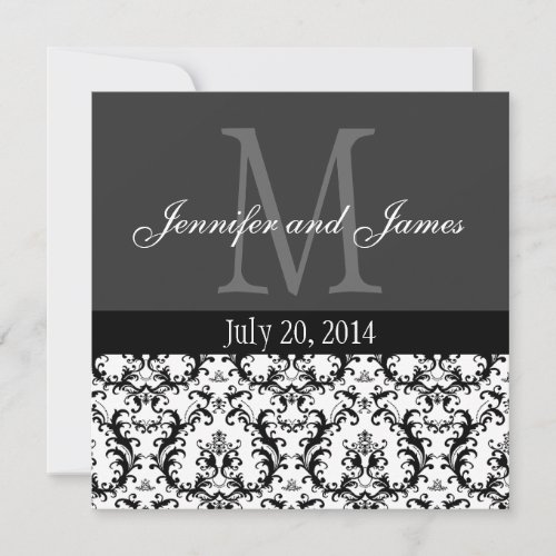 Damask Black and White Monogram Wedding Invitation