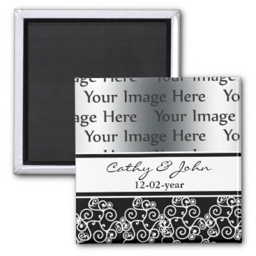 damask black and white photo Save the date magnet