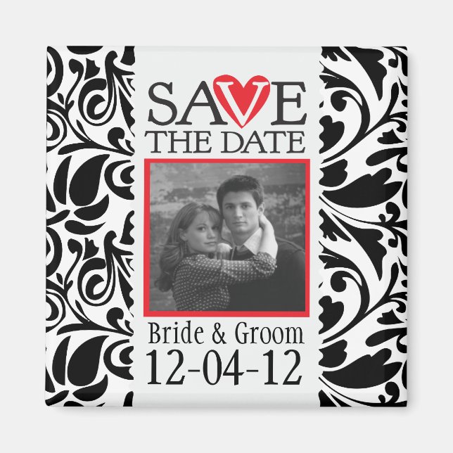 Damask Black and White Save The Date Magnet (Front)