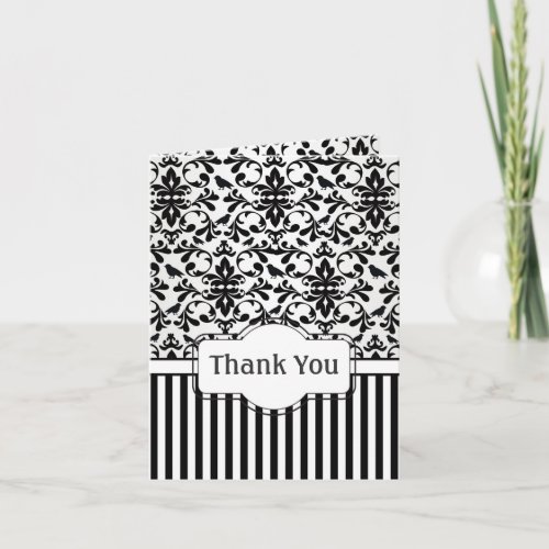 Damask black and white swirls birds Thank You