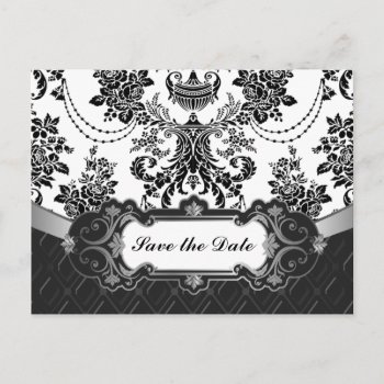 Damask Black And White Wedding Save The Date Cards by natureprints at Zazzle