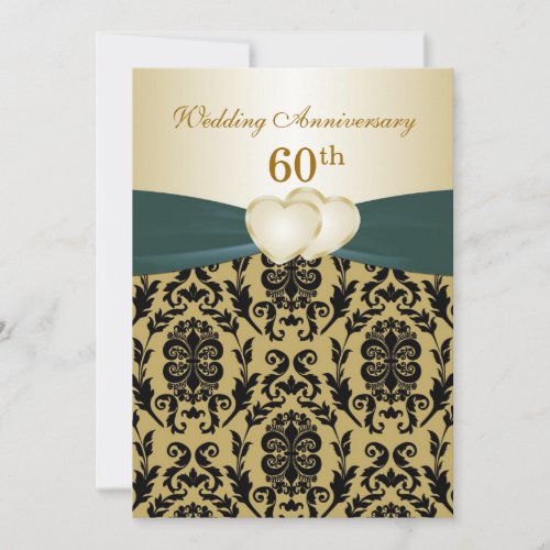 Damask black gold hearts 50th Wedding Anniversary Custom Announcement