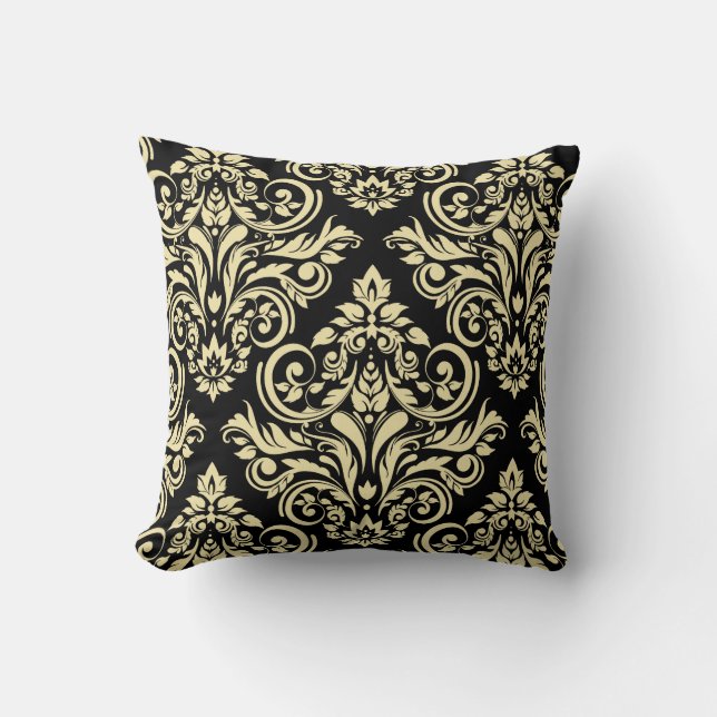Damask - black ivory throw pillow (Front)