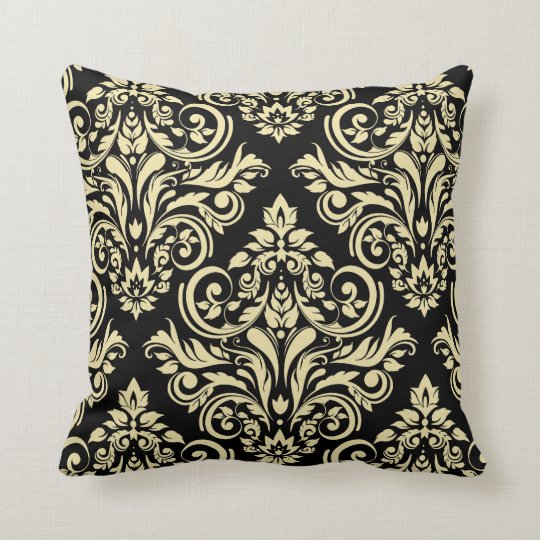 Damask black ivory throw pillow