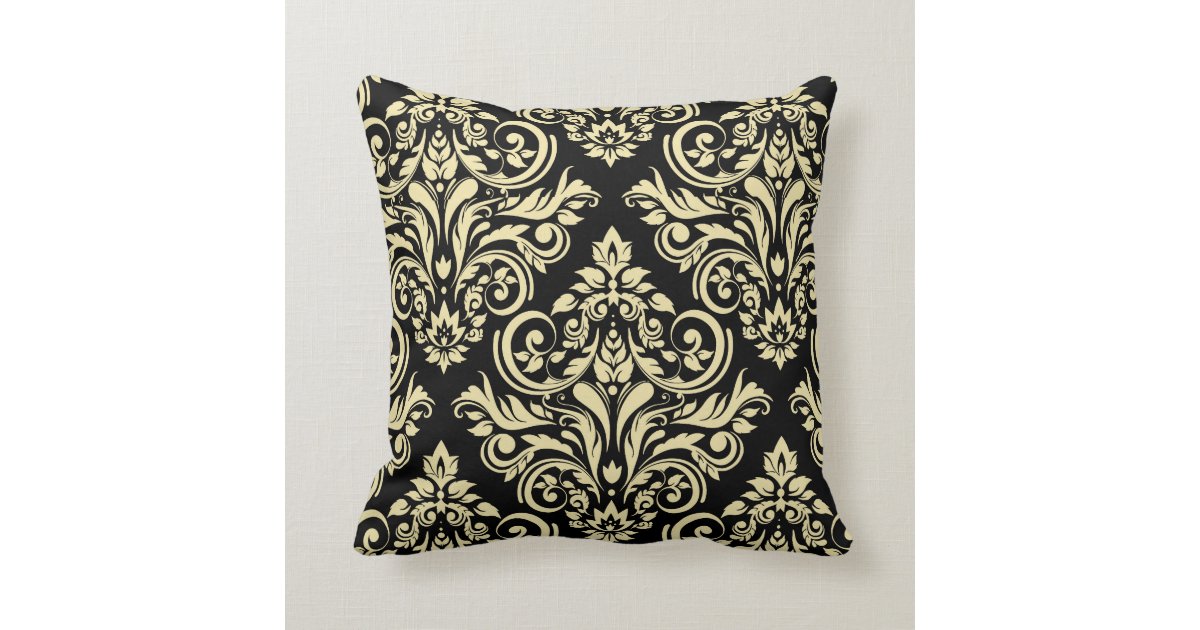 Damask black ivory throw pillow