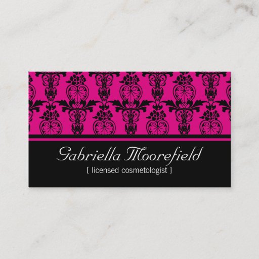 Customizable Damask Black Pink Cosmetologist Business Cards