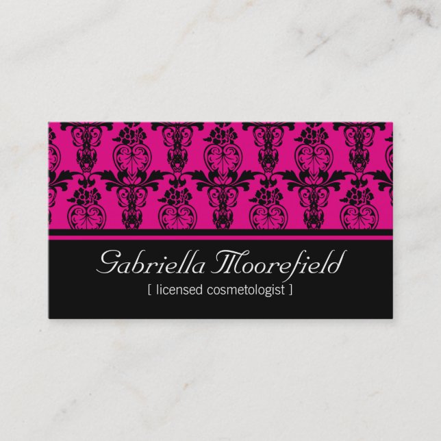 Damask Black Pink Cosmetologist Business Cards (Front)