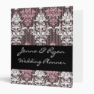 Damask Black Pink Wedding Planner or Recipe Bridal Binder