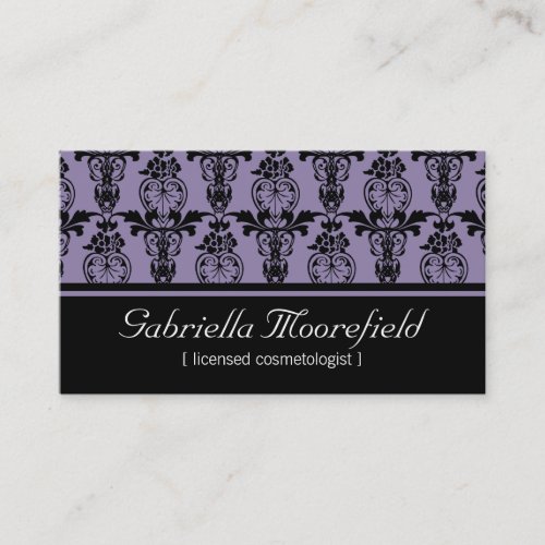 Damask Black Purple Cosmetologist Business Cards