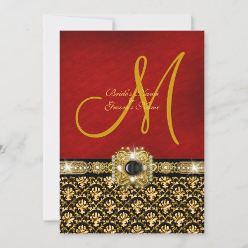Damask black red gold "elegant wedding" personalized announcement