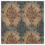 Damask Black Rust on Gray and Tan Fabric