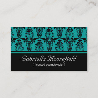 Damask Black Teal Cosmetologist Business Card