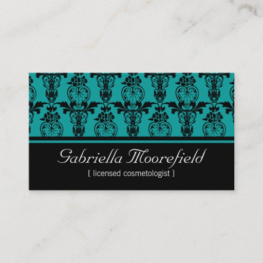 Customizable Damask Black Teal Cosmetologist Business Cards