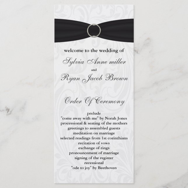 damask black Wedding program (Front)