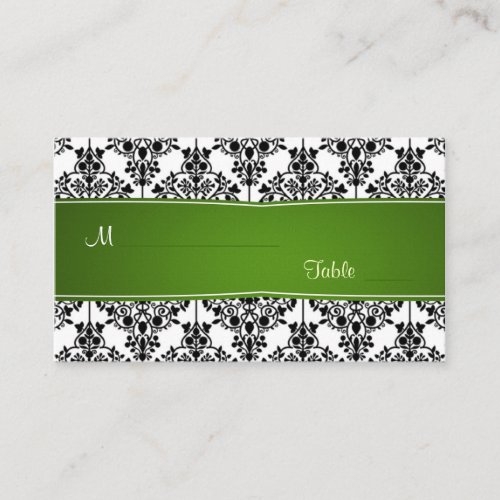 Damask black, white and green Place card Business Card Templates