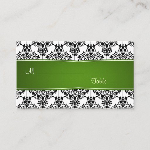 Customizable Damask black, white and green Place card Business Card Templates