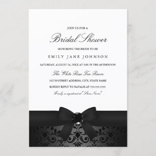 Damask Black & White Bow Bridal Shower Invite