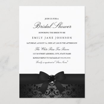 Damask Black & White Bow Bridal Shower Invite by RubyJaneBoutique at Zazzle