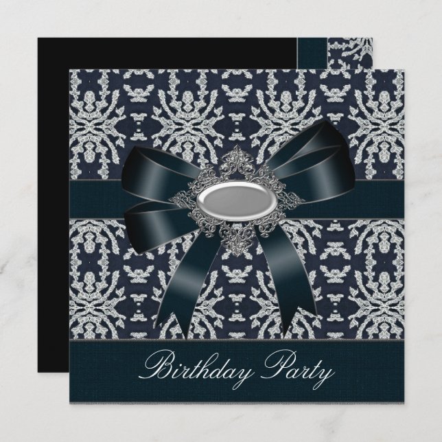 Damask Black White Bow Invitation All Occasion (Front/Back)