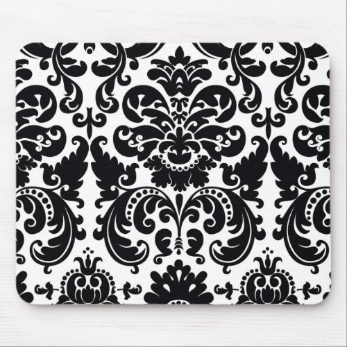 Damask Black White Elegant Chic Computer Mouse Pad