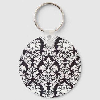 damask black & white keychain