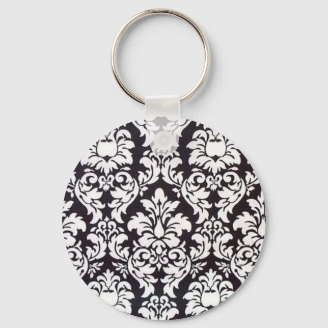 damask black & white keychain (Front)