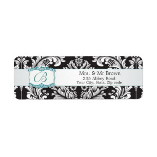 Damask black white Monogram B Wedding Avery Label
