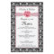 Damask black white, pink rose Wedding Menu