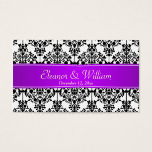 Damask black,white, purple Wedding Favor tag