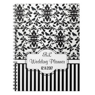 Damask black white stripes Wedding Planner Noteboo Notebook