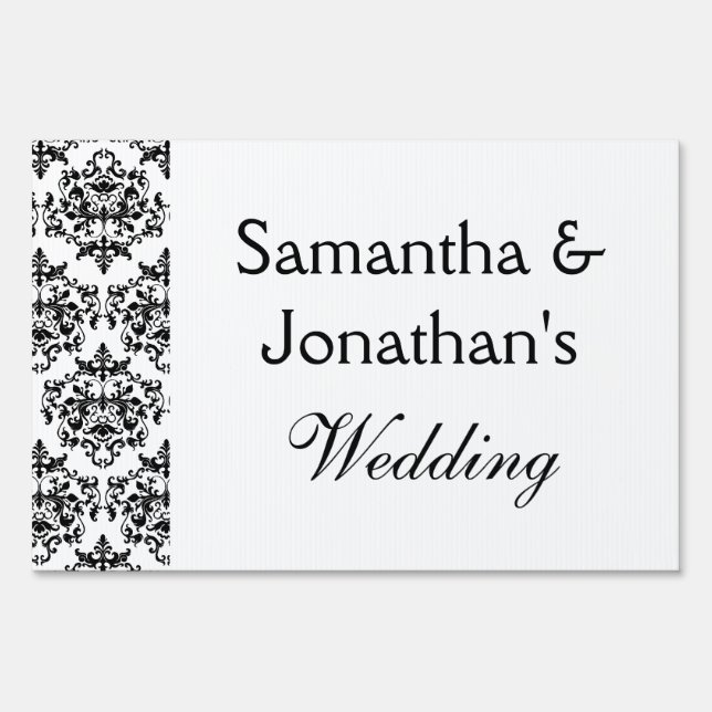 Damask black white wedding engagement yard sign (Back)