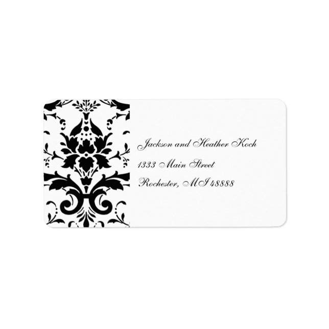Damask Black White Wedding Formal - Address Label (Front)