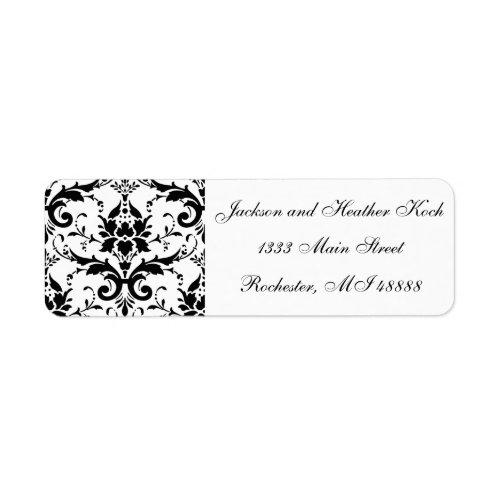 Damask Black White Wedding Formal _ Return Address Label