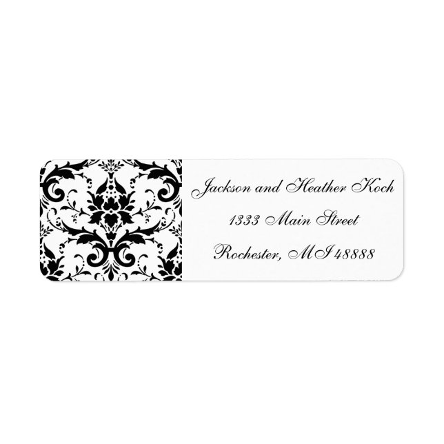 Damask Black White Wedding Formal - Return Address Label (Front)