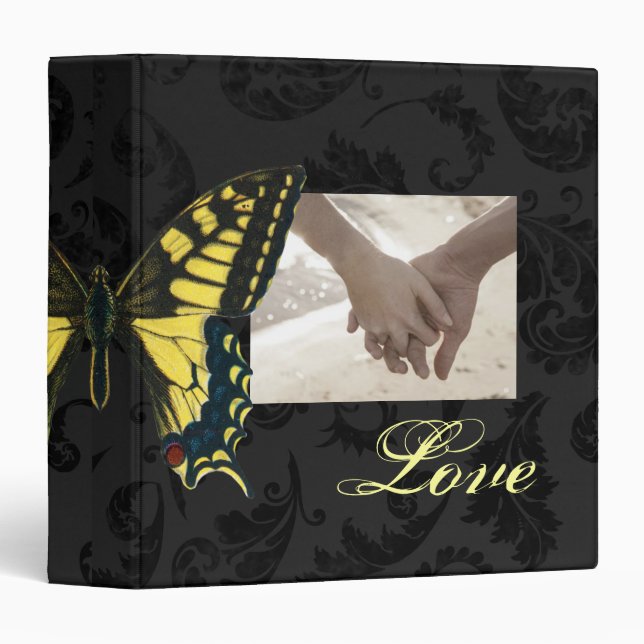 damask black yellow butterfly wedding binder (Front/Spine)