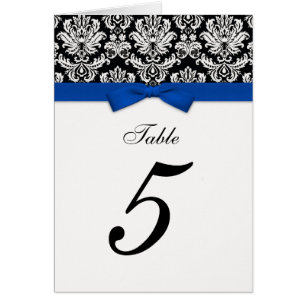 Damask Blue Bow Table Seating Number Cards