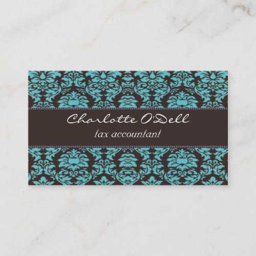 damask; blue// brown business card