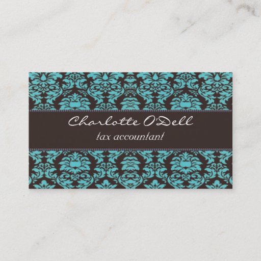 Customizable damask; blue// brown business card