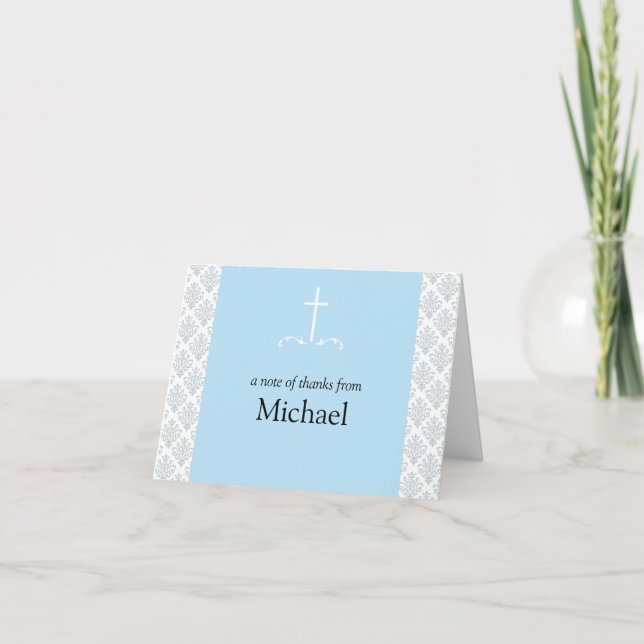 Damask Blue Cross Note Card (Front)