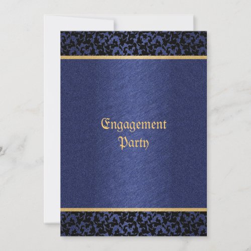 Damask blue gold elegant wedding party custom invite