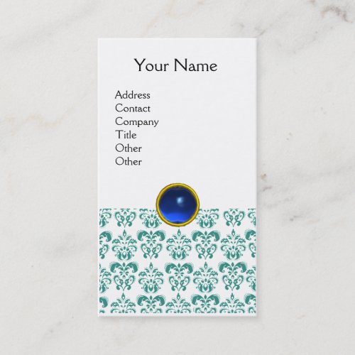 DAMASK BLUE MONOGRAM gem blue white Business Card