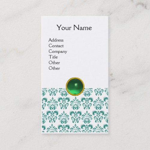 DAMASK BLUE MONOGRAM gem green white Business Card